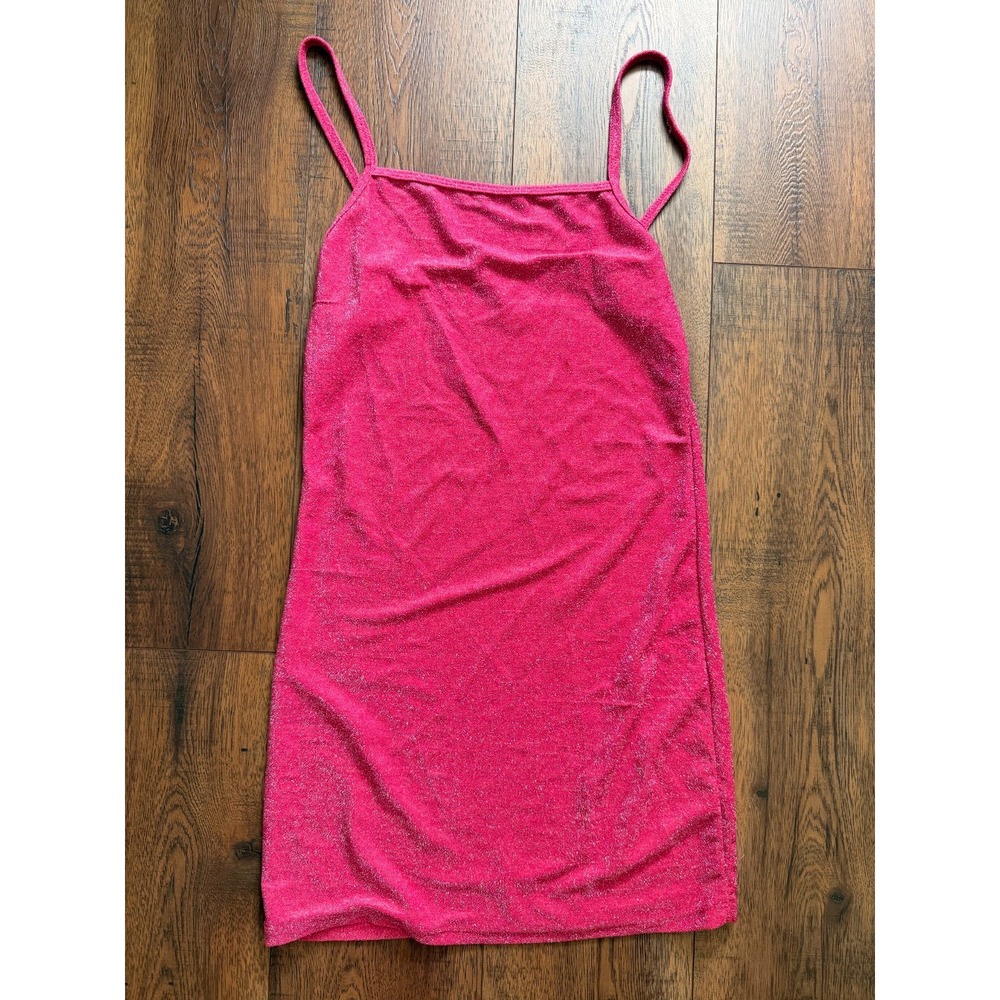 Made in USA Women's Medium Barbie Hot Pink Metallic Lurex Y2K Bodycon Mini Dress